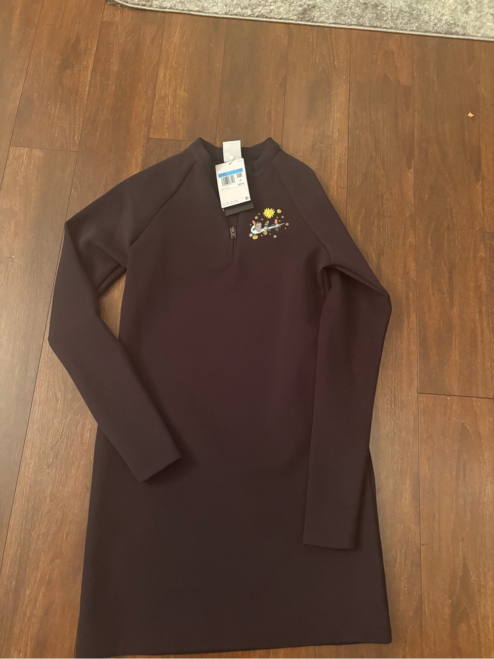 Nike Long Sleeve Floral Embroidered Shift Dress - Black